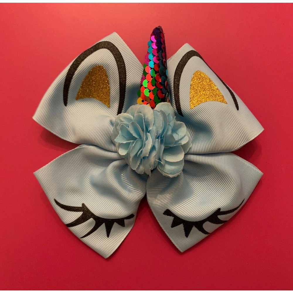 Light Blue Unicorn Bow 6 inches